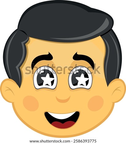 vector illustration yellow emoji character male, marveling with stars in his eyes