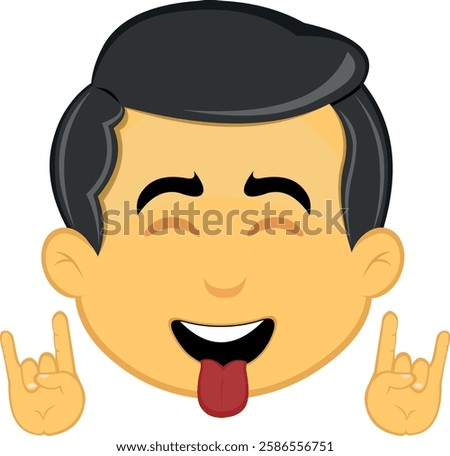 vector illustration yellow emoji character male, making the classic heavy metal gesture with hands and sticking out tongue