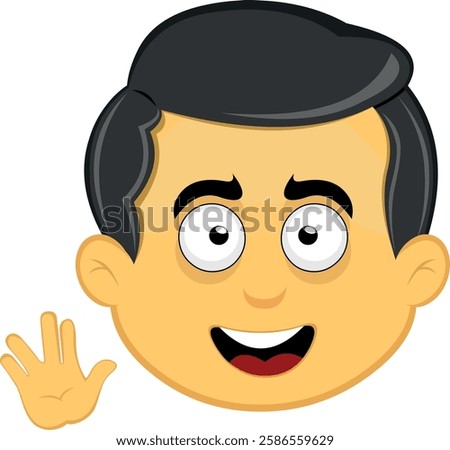 vector illustration yellow emoji character male, with a happy expression and doing vulcan salute with his hand