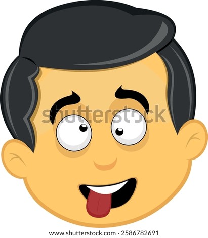 vector illustration yellow emoji character male, making crazy and funny expression, with squinty eyes and tongue sticking out