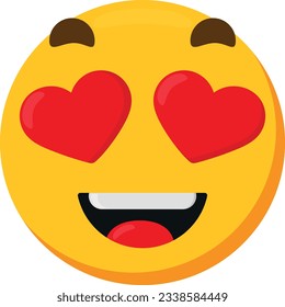 Vector illustration of yellow emoji of a face of happiness and joy in love. Face with heart eyes.