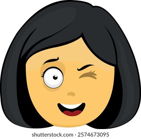 vector illustration yellow emoji face character woman cartoon, with a cheerful expression and winking eye