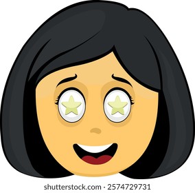 vector illustration yellow emoji face character woman cartoon, marveling with stars in his eyes