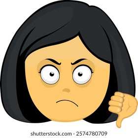 vector illustration yellow emoji face character woman cartoon, with thumb pointing down in concept of not approved or no like