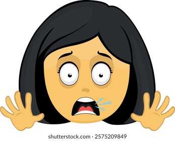 vector illustration yellow emoji face character woman cartoon, with an expression of scare and horror