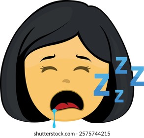 vector illustration yellow emoji face character woman cartoon, with their mouth open sleeping, snoring and drooling