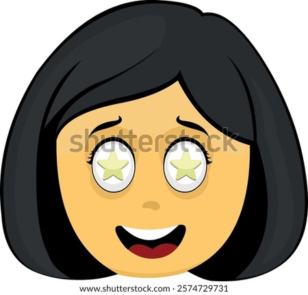 vector illustration yellow emoji face character woman cartoon, marveling with stars in his eyes