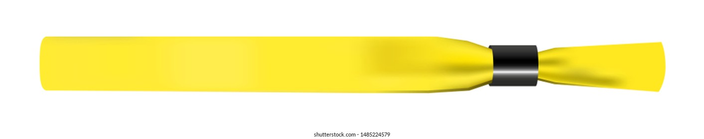 Vector Illustration Of Yellow Empty Fabric Polyester Bracelet Or Wristband With Plastic Safety Lock. Hand Entrance Festival Bracelet Isolated On White. Template Or Mock Up Suitable For Identification.