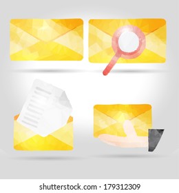 Vector illustration of yellow envelope in polygon crumpled paper design 