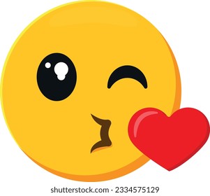 Vector illustration of a yellow face blowing a kiss. Samples of love and affection. Love at first sight. Kiss.