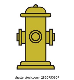 Vector illustration of a yellow fire hydrant with a minimalist and modern design. This fire department flat icon features standard hydrant structure details with a bold black outline 