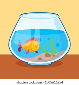 Vector illustration of yellow fish in the aquarium  