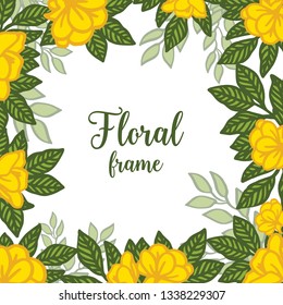 Vector illustration yellow floral frame with white backdrop hand drawn