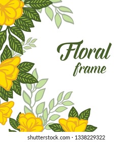 Vector illustration yellow floral frame with white backdrop hand drawn