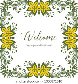 Vector illustration yellow flower frame blooms with invitation welcome hand drawn
