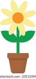 Vector illustration of a yellow flower in a flower pot. Garden plant.
