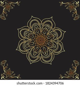 Vector illustration.  Yellow flowers. Beautiful pattern in flower. Black background.