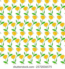 Vector illustration of yellow flowers roses seamless pattern. graphic line illustration on transparent background
