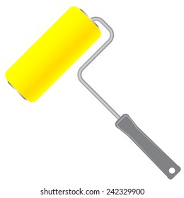 vector illustration of yellow foam roller brush. isolated on white background