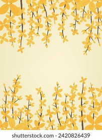 Ilustración vectorial de un forsythia amarillo en plena floración en un cálido día de primavera. Una plantilla que contiene el concepto de un día de primavera.