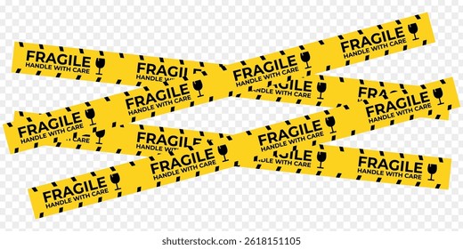 Vector illustration of Yellow Fragile Tape isolated on transparent background
