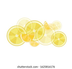 Vector illustration. Yellow fresh lemons, lemon branches on a white background.