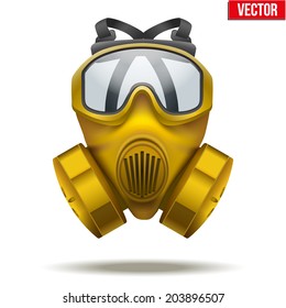 Vector Illustration of Yellow gas mask respirator. Rubber rescuer symbol of defense and protect. Isolated on white background.