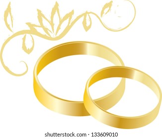 Vector illustration of yellow gold wedding rings on white background