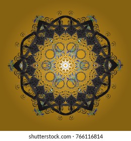Vector illustration. Yellow, gray and blue colors. Christmas pattern with snowflakes abstract background. Holiday design for Christmas and New Year fashion prints.