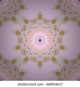 Vector illustration. In yellow and gray colors. Ikat damask seamless pattern background tile.