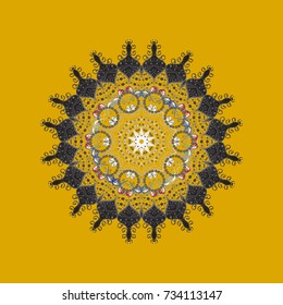 Vector illustration. Yellow, gray and neutral colors with snowflakes. Isolated cute snowflakes on colorful background.