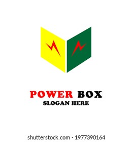 vector illustration of yellow and green squares both with lightning, great for logos and icons for shopping, parcel delivery, express parcel industries