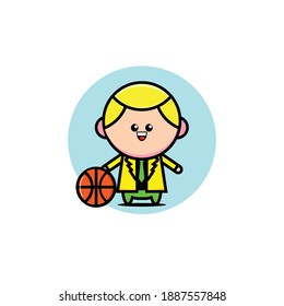 Vector illustration of yellow haired man playing basketball