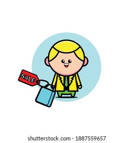 Ilustración vectorial del diseño del hombre de la compra de pelo amarillo
