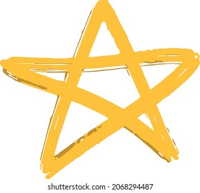 Ilustración vectorial de la estrella del contorno dibujada a mano amarilla en estilo de grunge