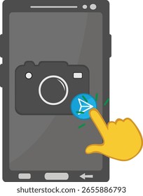 vector illustration yellow hand push send photo button in mobile phone