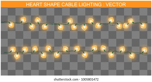 Vector Illustration of yellow Heart shape lights for decoration, Transparent background