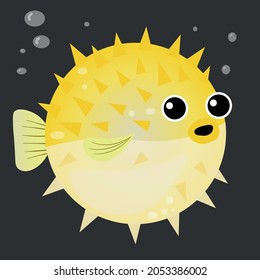 Vector illustration. Yellow hedgehog fish on a gray background.