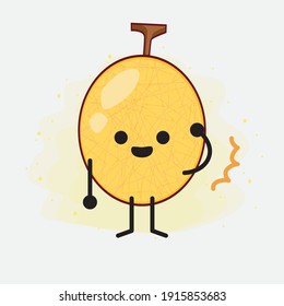 Vector Illustration of Yellow Honeydew Melon Character with cute face, simple hands and leg line art on Isolated Background. Flat cartoon doodle style.