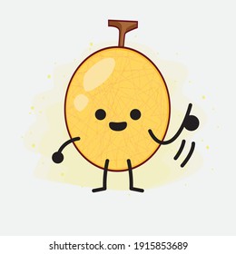 Vector Illustration of Yellow Honeydew Melon Character with cute face, simple hands and leg line art on Isolated Background. Flat cartoon doodle style.