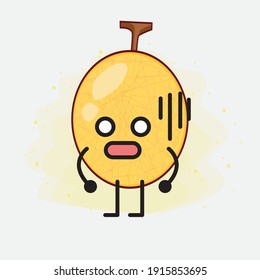 Vector Illustration of Yellow Honeydew Melon Character with cute face, simple hands and leg line art on Isolated Background. Flat cartoon doodle style.