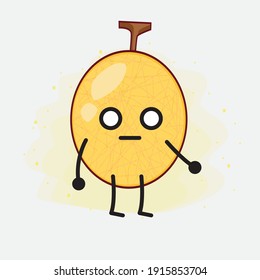 Vector Illustration of Yellow Honeydew Melon Character with cute face, simple hands and leg line art on Isolated Background. Flat cartoon doodle style.