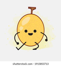 Vector Illustration of Yellow Honeydew Melon Character with cute face, simple hands and leg line art on Isolated Background. Flat cartoon doodle style.