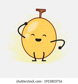 Vector Illustration of Yellow Honeydew Melon Character with cute face, simple hands and leg line art on Isolated Background. Flat cartoon doodle style.
