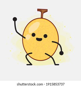 Ilustración vectorial del personaje melón amarillo Honeydew con cara linda, manos simples y líneas de la pierna en fondo aislado. Estilo de dibujo animado plano.