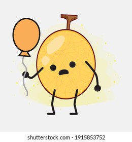 Vektorgrafik des Gelben Honeydew Melon Charakters mit süßem Gesicht, einfachen Händen und Beinlinien Kunst auf isoliertem Hintergrund. Flacher Cartoon-Doodle-Stil.