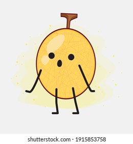 Ilustración vectorial del personaje melón amarillo Honeydew con cara linda, manos simples y líneas de la pierna en fondo aislado. Estilo de dibujo animado plano.
