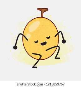 Ilustración vectorial del personaje melón amarillo Honeydew con cara linda, manos simples y líneas de la pierna en fondo aislado. Estilo de dibujo animado plano.