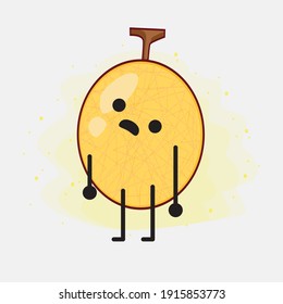 Vector Illustration of Yellow Honeydew Melon Character with cute face, simple hands and leg line art on Isolated Background. Flat cartoon doodle style.