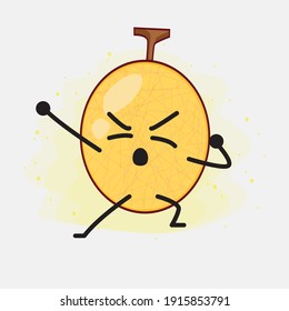 Ilustración vectorial del personaje melón amarillo Honeydew con cara linda, manos simples y líneas de la pierna en fondo aislado. Estilo de dibujo animado plano.